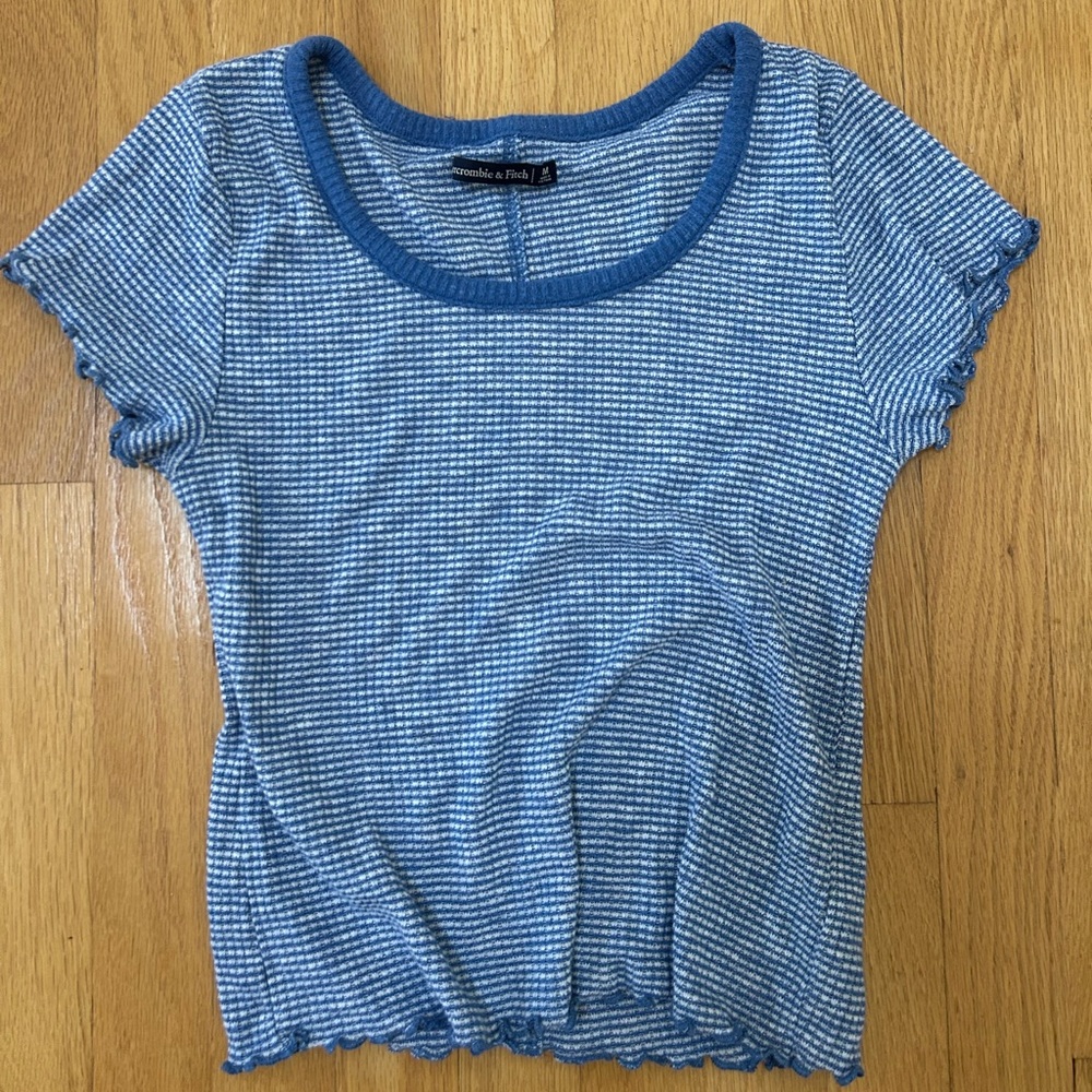 Abercrombie & Fitch Blue Fitted Ribbed Short Sleeve Tee